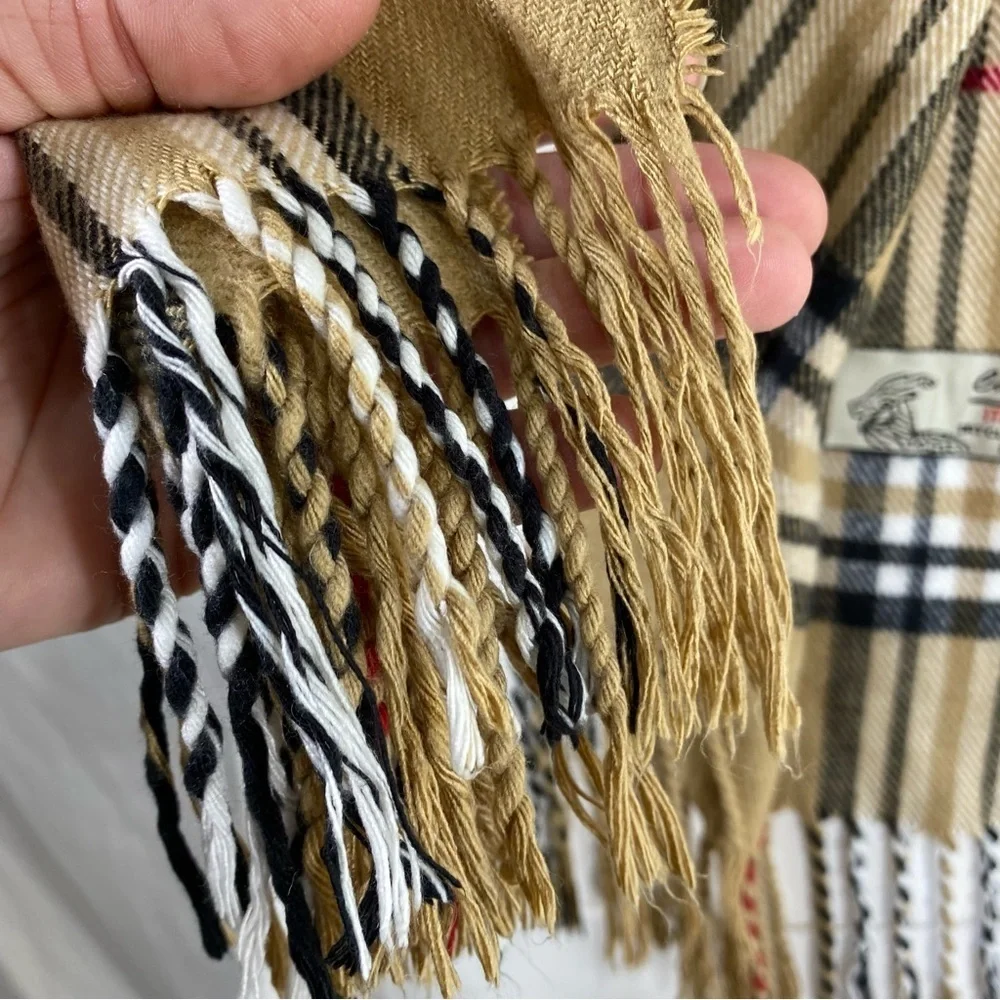 Cashmere Feel Camel New England Plaid Long Tassel Scarf